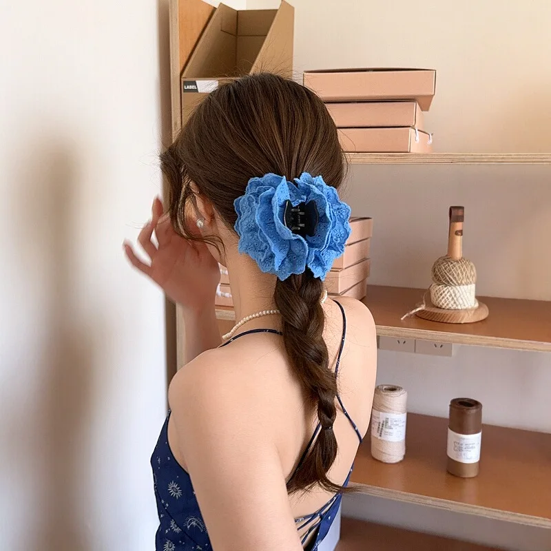 ブルーローズレースヘアクリップ【ハーフアップ・シャーククリップ・女性用】