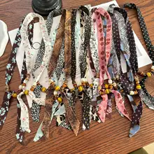 ヴィンテージ調 カシューナッツ花デザインのビーズ付きスカーフネックレス【デザイン性の高い小物・リボン付き】