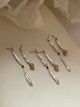 天然淡水バロックパールのアシンメトリックロングピアス【オリジナルデザイン・個性的】