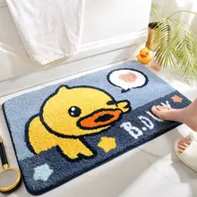かわいいアヒルデザインの吸水バスルームマット【防滑・トイレ用・イエロー】