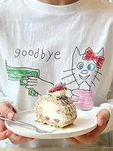 アメリカンカレッジ風コットン長袖Tシャツ【カジュアル・猫デザイン・ゆったりシルエット】