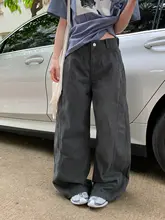 水泥グレーのワイドレッグデニムパンツ【女性用・ポケットデザイン・ハイウエスト・ストレートフィット・カジュアル】