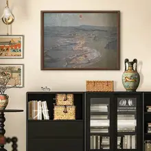 金滩映日の手描き油絵【中古・レトロ風景・新中式・限定掛け画】