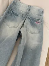 高身長向け ヴィンテージ風 薄青色 ワイドレッグデニムパンツ【ゆったりしたシルエット・ストレートデザイン】