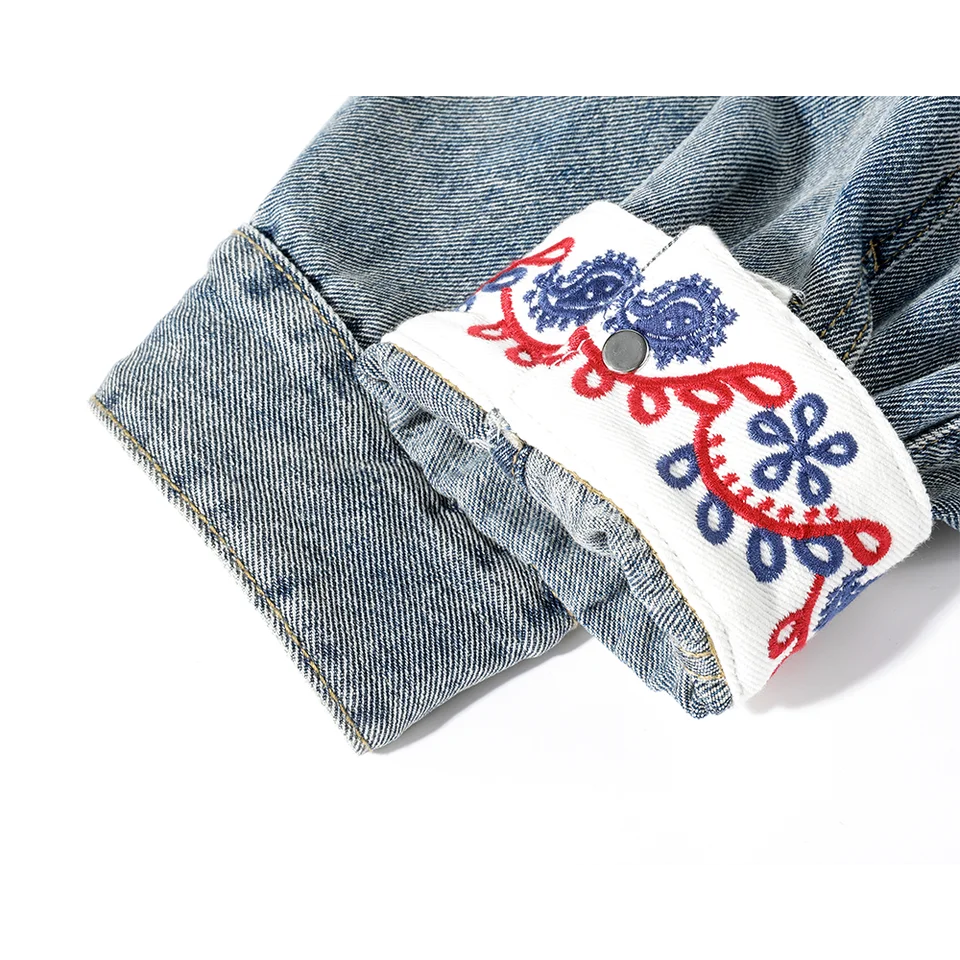 デザイン性の高い刺繍入りデニムジャケット【レトロ風・早秋用・長袖】