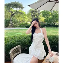 甘美な小白花のチュニックビスチェワンピース【ハンガー付き・美しいデザイン】（セットアップ対応）