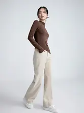 高腰ストレートデニムパンツ【厚手・四方向ストレッチ・女性用】（セットアップ対応）