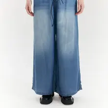水洗ブルースカイシルクデニムワイドパンツ