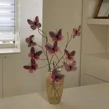 高級感ある蝶デザインの造花とガラス花瓶【インテリア・カフェ用・デスク装飾】