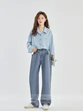 レディース 高腰ストレートデニムパンツ【ルーズフィット・ヴィンテージ・フルレングス】