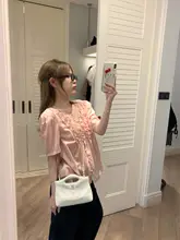 薄手のフリル付きテンサシャツ【バラ柄・ショートスリーブ】（セットアップ対応）