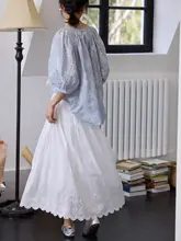 TIONGTIONG レトロ レース付き ハイウエスト Aラインスカート【春用・女性向け・スタイルアップ】