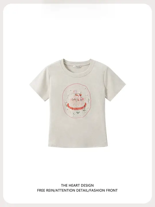 夏用 フィット感ある半袖Tシャツ【プリントデザイン・ラウンドネック・女性用】