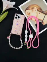 スマホケース レディース チェーンストラップ付き 斜め掛け 手提げ 四隅穴あき ガーリー iPhone対応