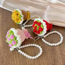 ミニバラとひまわりの花束キーホルダー【パールビーズ付き・バレンタイン用・完成品】