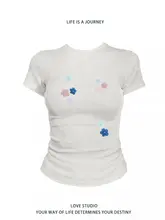 半袖Tシャツ レディース 韓流 オリジナルデザイン ギャル フィット 着痩せ クロップド ウエストマーク 春夏 トップス 「M77」