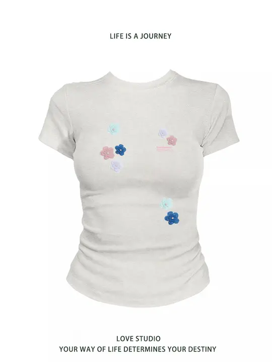 半袖Tシャツ レディース 韓流 オリジナルデザイン ギャル フィット 着痩せ クロップド ウエストマーク 春夏 トップス 「M77」