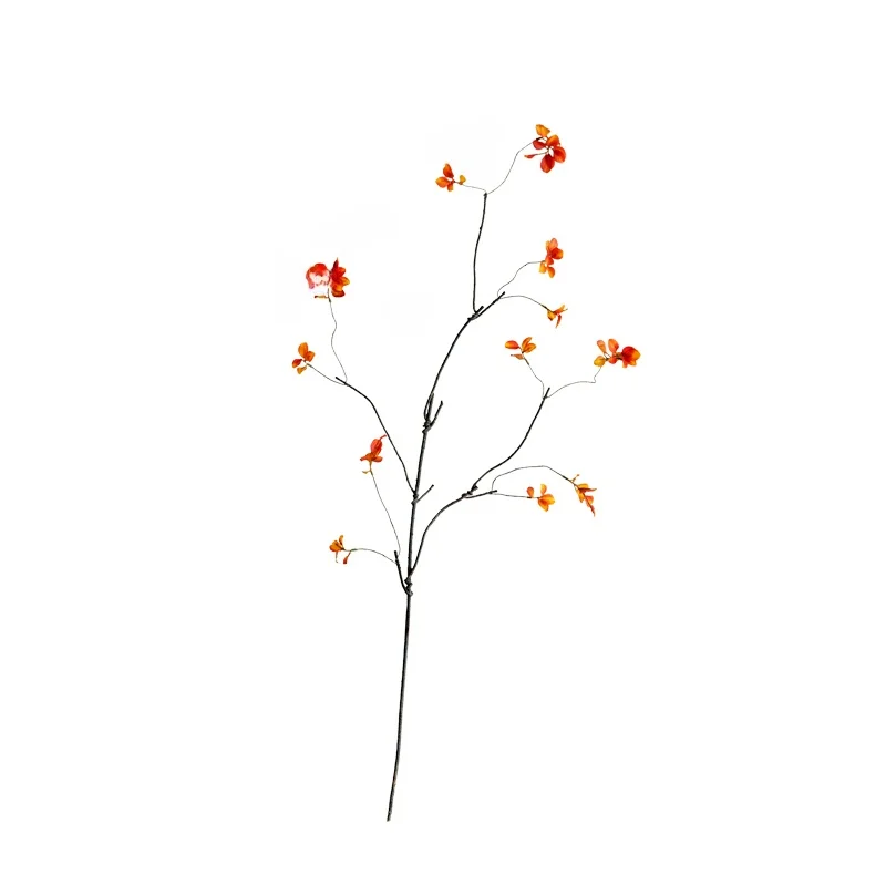 高級感ある野梅葉の赤い造花束：リビングに季節感を届けるシルクフラワーの実用性