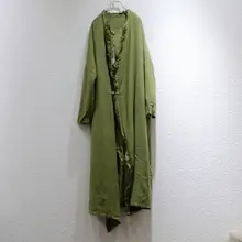 秋冬用 厚手リネン Vネックロングコート【フロントボタン・斜め襟・禅スタイル】