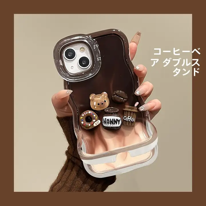 iPhone用スマホケース【可愛いコーヒーフィギュア・シリコン製・防落下・波状デザイン】