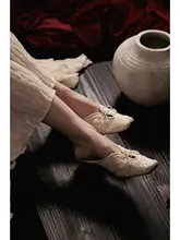 ツバキ柄のムールトゥサンダル【粗いヒール・中華風】