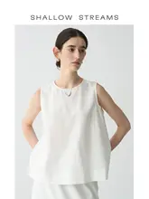 シンプルなデザイン！麻混コットンのノースリーブシャツ【白・女性用・ゆったりシルエット】