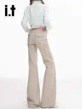 春向けのピンクカラーのフィット感抜群なブーツカットデニムパンツ【低腰・美しいドレープ】