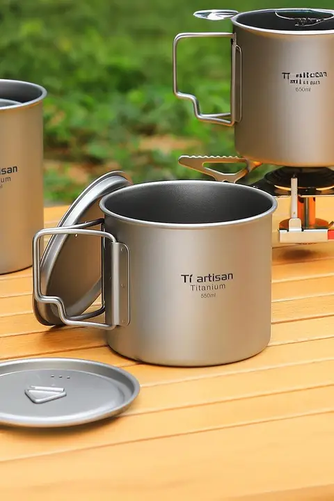 Tiartisan アウトドア用チタンマグカップ【純チタン・折りたたみ式・キャンプ・携帯便利】