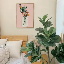 シンプルな花瓶と花の壁掛けアート【インテリア・レトロデザイン】