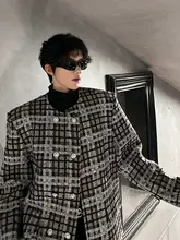 チェック柄ダブルブレストウエストコート【メンズ・ルーズフィット・ウール混・高級感】