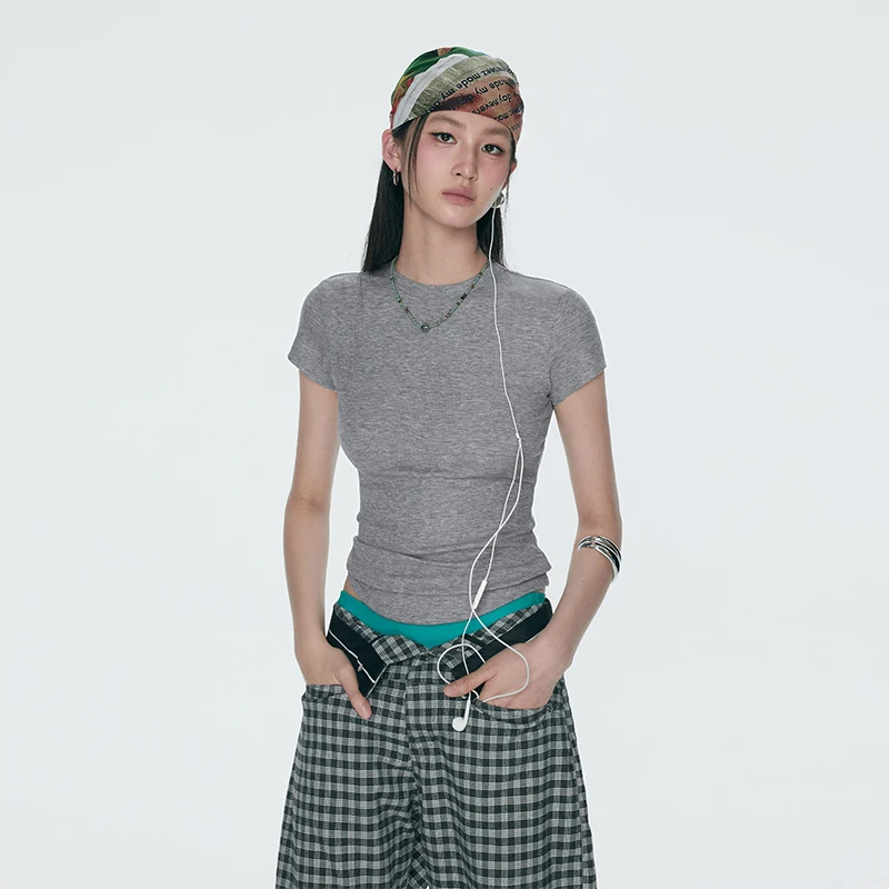 女性用アーチカットデザインの高品質ストレッチ短袖Tシャツ【夏用・フィット感抜群】