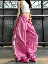 トレンドのピンクストライプのラフパンツ【軽量・速乾・スタイル・ハイウエスト】（セットアップ対応）