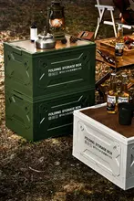 アウトドア用折りたたみ収納ボックス【カーゴ・工業デザイン・プラスチック製・ミリタリーグリーン】