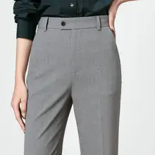 高ウエストストレートパンツ【グレー・ビジネス・通勤用・脚長効果】
