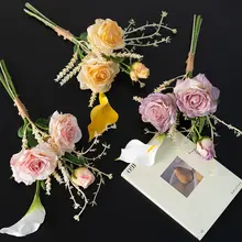 ボヘミアン風のドライフラワー調バラの造花ブーケ【インテリア装飾用・リビング用】