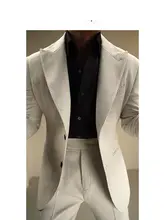 リネン調グレーのイタリアンスタイル西洋スーツ【ビジネス・カジュアル・シングルボタン】（セットアップ対応）