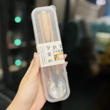 コンパクトな木製箸と304ステンレススチール製スプーンのセット【アウトドア用・学生食堂向け】