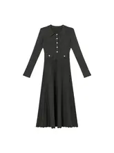 洗練されたデザイン！ニットピケ襟付きフレアワンピース【女性用・ウエスト部分が引き締まる・ロングスタイル】