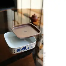 青花白菜模様の陶磁器茶器【詩文泡茶器・蓋碗・スプーン付き】