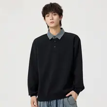 カジュアルデザインの秋用メンズ長袖トップス【襟付き・ゆったりシルエット・重厚感】（セットアップ対応）