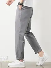 コットン製 メンズストレートパンツ【カジュアル・伸縮性・カーキ色・春秋用】（セットアップ対応）