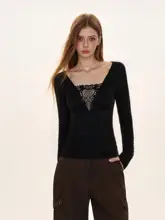 長袖Tシャツ レディース インナー レース切替 秋 フィット 着痩せ セクシー 大人可愛い