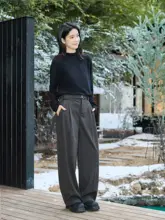 毛羽立ち感のあるウールワイドパンツ【脱着可能なウエストベルト・フィット・カジュアルデザイン】（セットアップ対応）