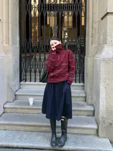 小冰bella アンゴラ混合 ロングセーター【赤白ストライプ・高襟・全羊毛】