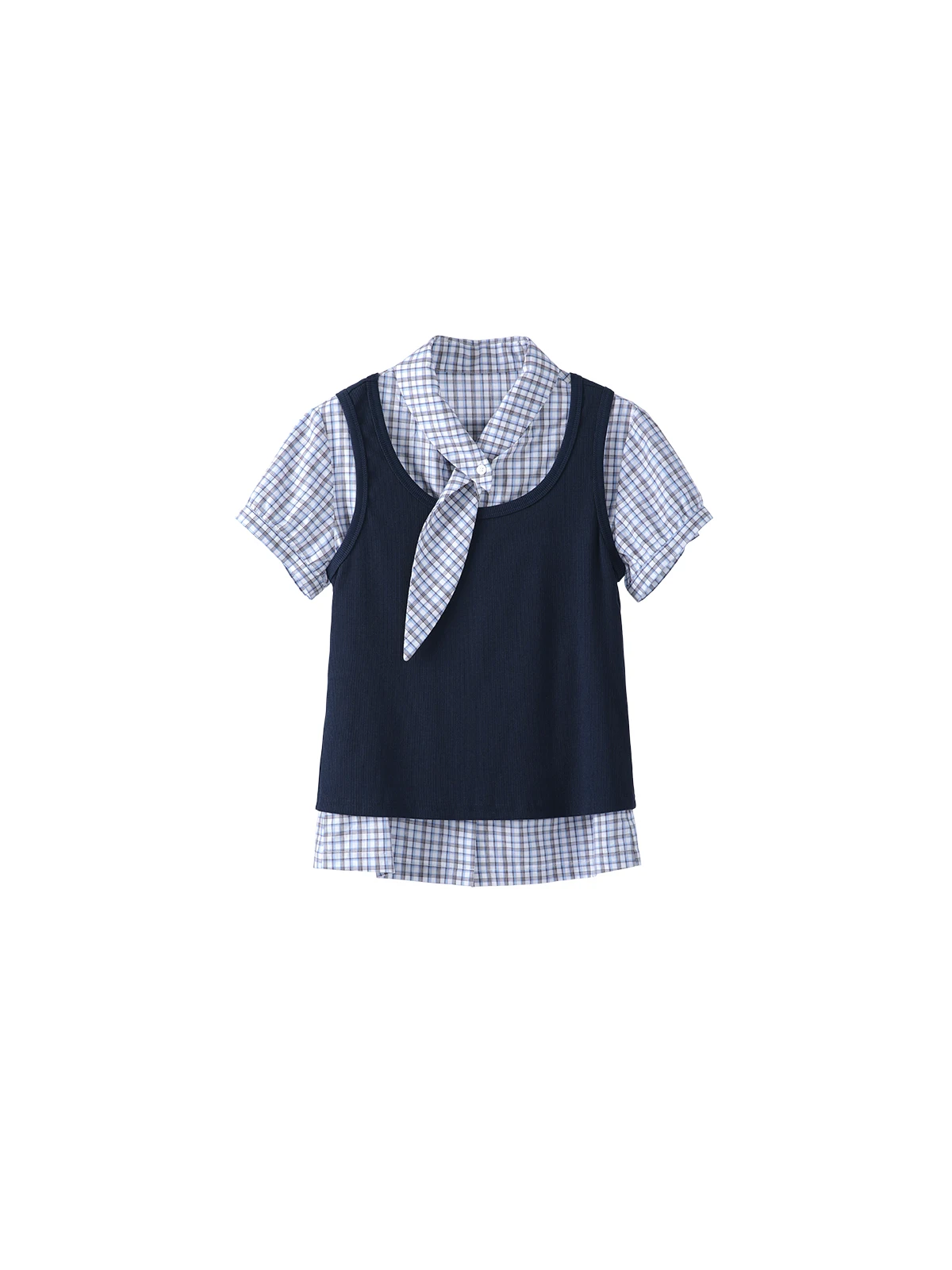 韓国風アカデミックスタイルのカラーコンビネーショントップス：明るい色の服としての夏季適用性と実用性