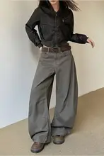 ユニセックス ワイドレッグデニムパンツ【レトロデザイン・ルーズフィット・スリット入り】