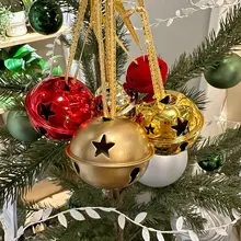 赤いフロッキーデザインのクリスマスツリー用装飾大ベル【雪の結晶と星モチーフ・マット仕上げ】