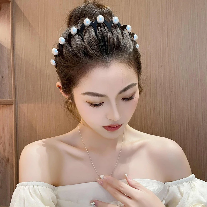 珠珠デザインの波浪ヘアバンド：高めのトップふんわりボリュームを実現する日韓風アレンジアイテム