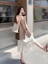深いブラウンの柔らかいスタイル！美しいレースのスカートとジャケットの二点セット（セットアップ対応）