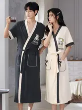 男女兼用 夏用コットン製 バスローブ【短袖・カジュアルデザイン】（セットアップ対応）